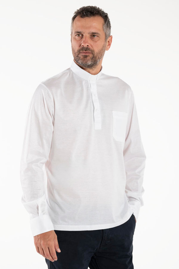 FILO DI SCOZIA® Polo Shirt - White - 100% Fresh Cotton - Long Sleeves