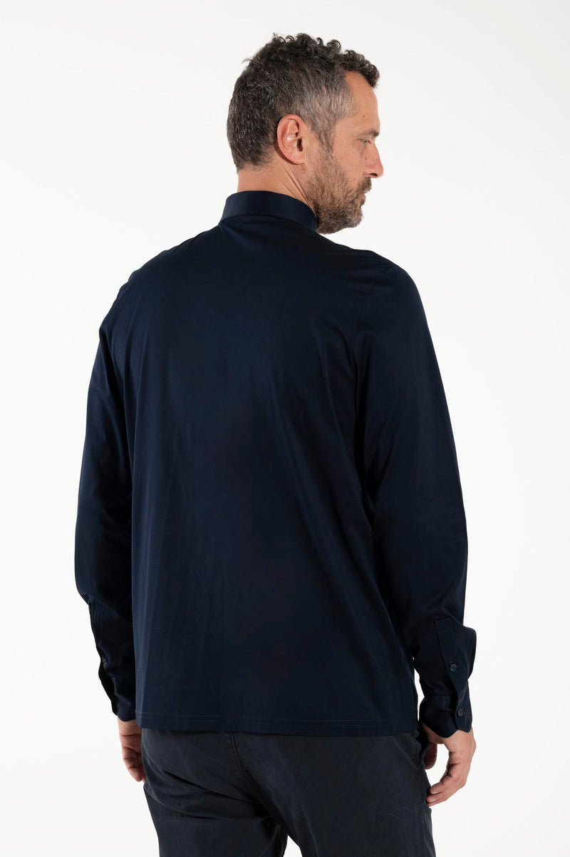 FILO DI SCOZIA® Poloshirt - Blue - 100% Fresh Cotton - Long Sleeve