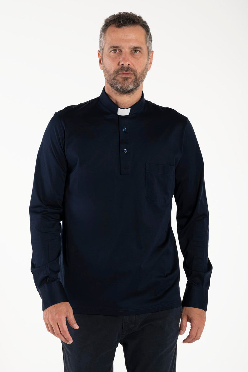 FILO DI SCOZIA® Poloshirt - Blue - 100% Fresh Cotton - Long Sleeve