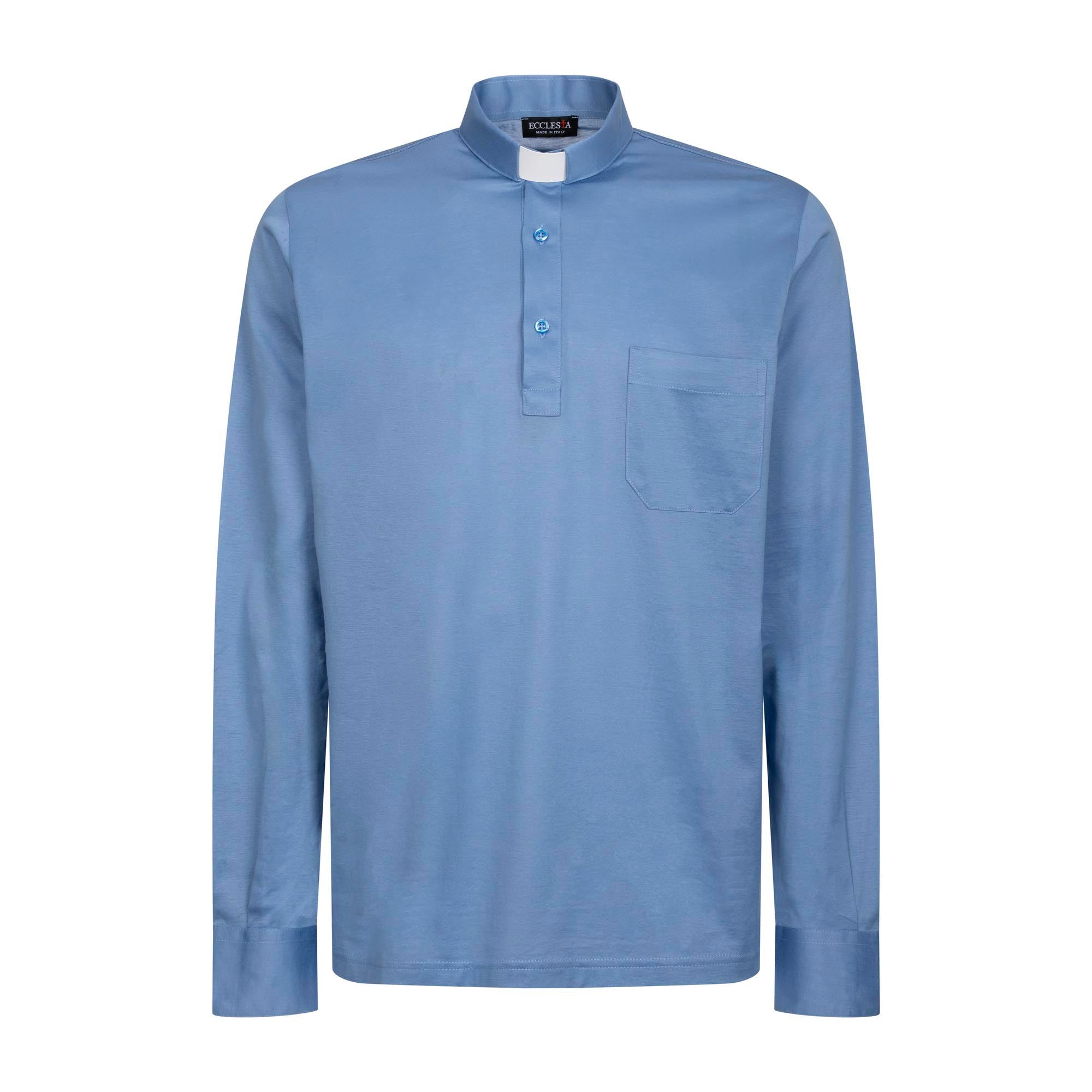 Polo in Filo di Scozia - Celeste -  100% Cotone Fresco - Manica Lunga