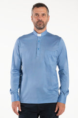 Priesterpolo Filo di Scozia® - Hellblau - 100% frische Baumwolle - Lungarm