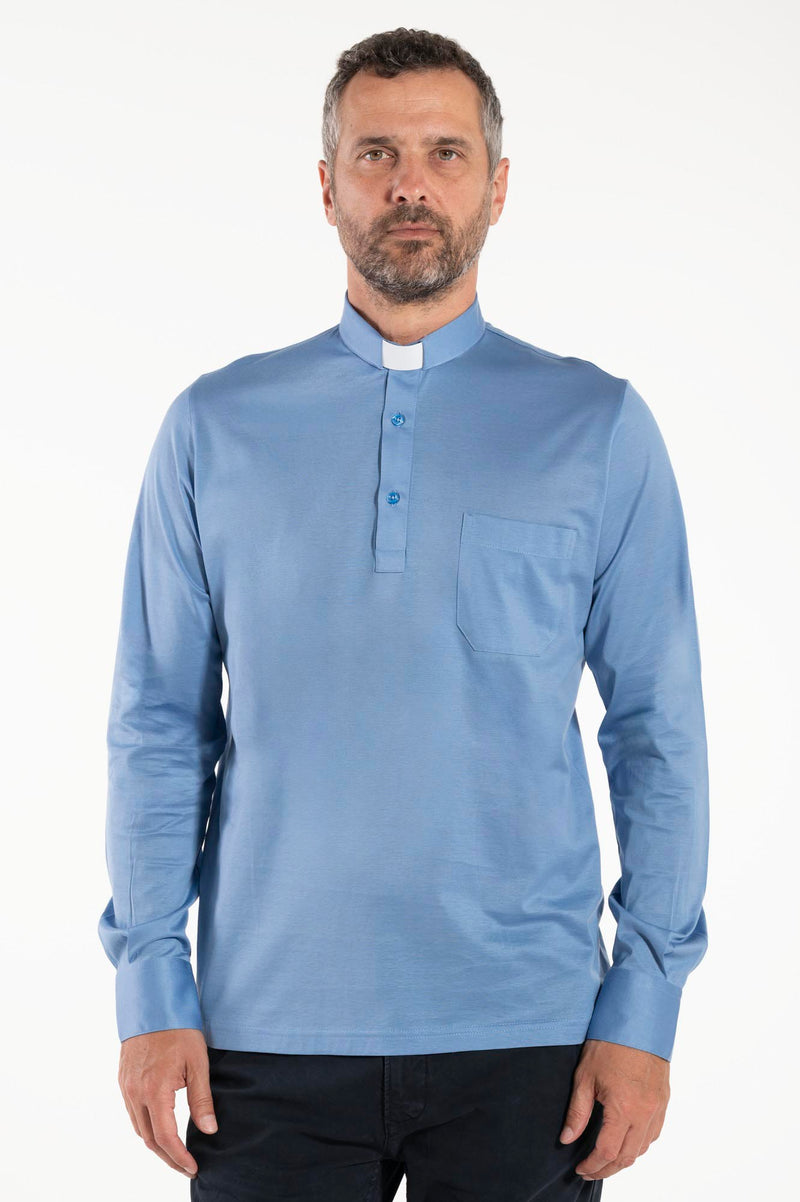 FILO DI SCOZIA® Polo Shirt - Sky Blue - 100% Fresh Cotton - Long Sleeves