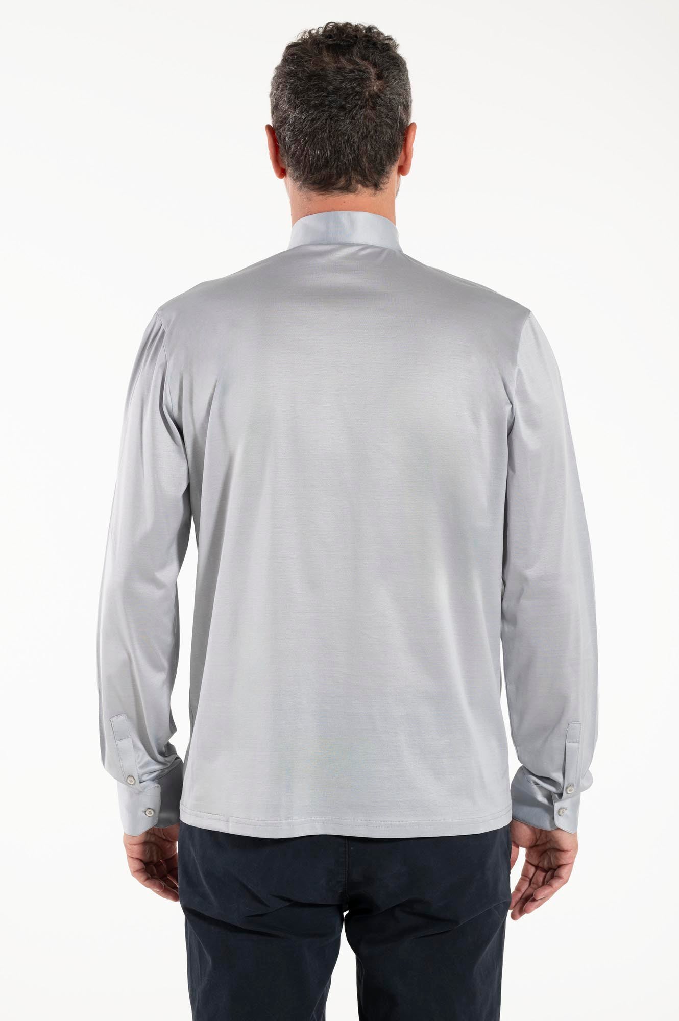 Polo in Filo di Scozia - Grigio Chiaro - 100% Cotone Fresco - Manica Lunga