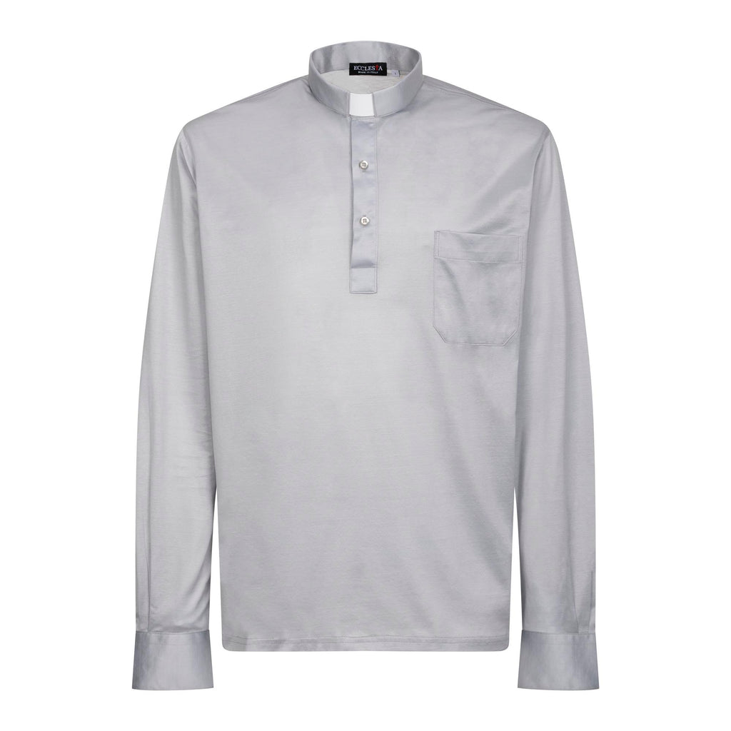 Polo in Filo di Scozia - Grigio Chiaro - 100% Cotone Fresco - Manica Lunga