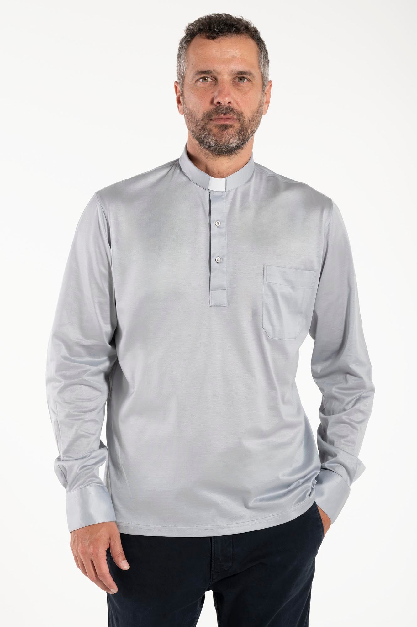 Polo in Filo di Scozia - Grigio Chiaro - 100% Cotone Fresco - Manica Lunga