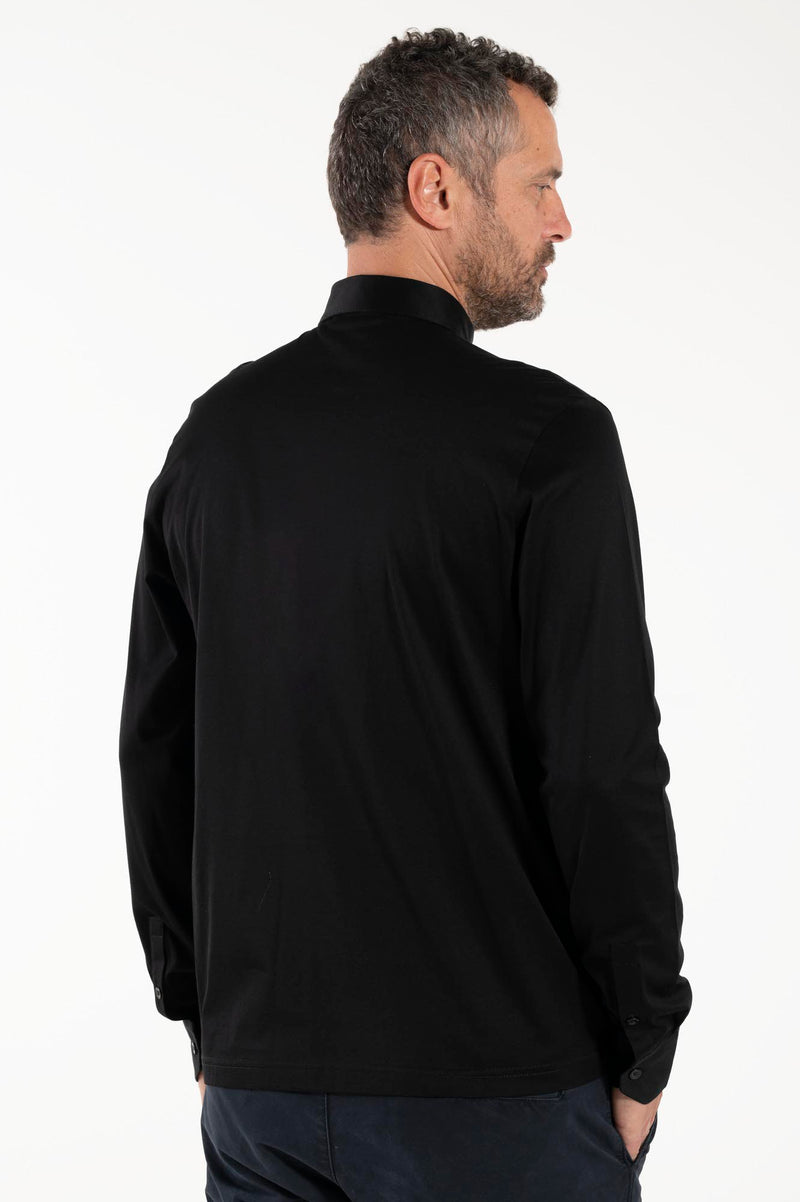 Polo Filo di Scozia - Noir - 100% coton frais - Manches longues