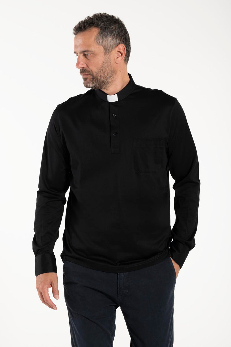 Polo Filo di Scozia - Noir - 100% coton frais - Manches longues