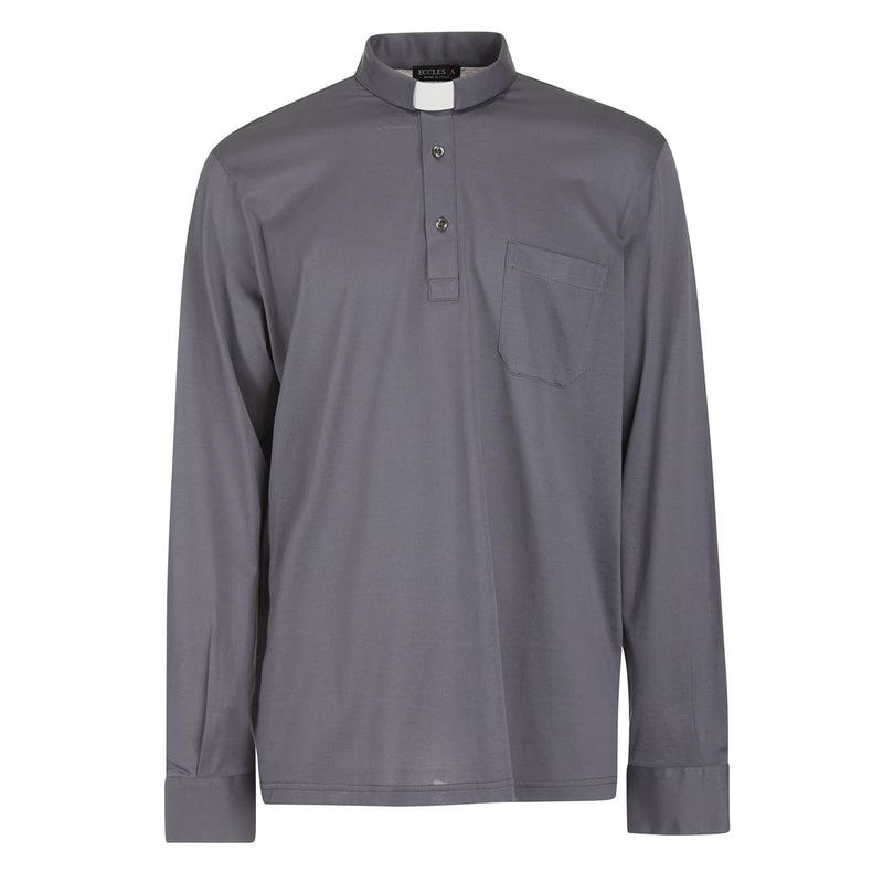 Polo in Filo di Scozia - Grigio -  100% Cotone Fresco - Manica Lunga