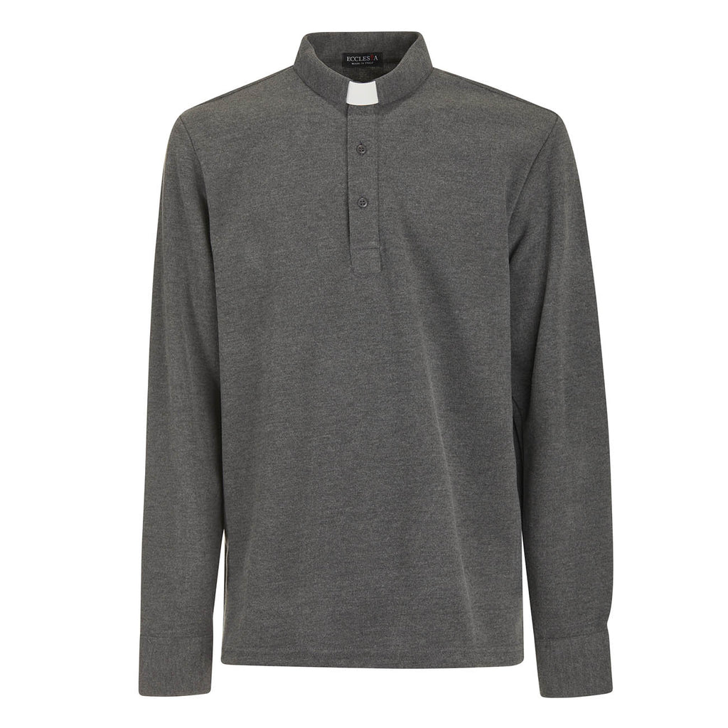 Polo in Flanella - Grigio - 100% Caldo Cotone - Manica Lunga