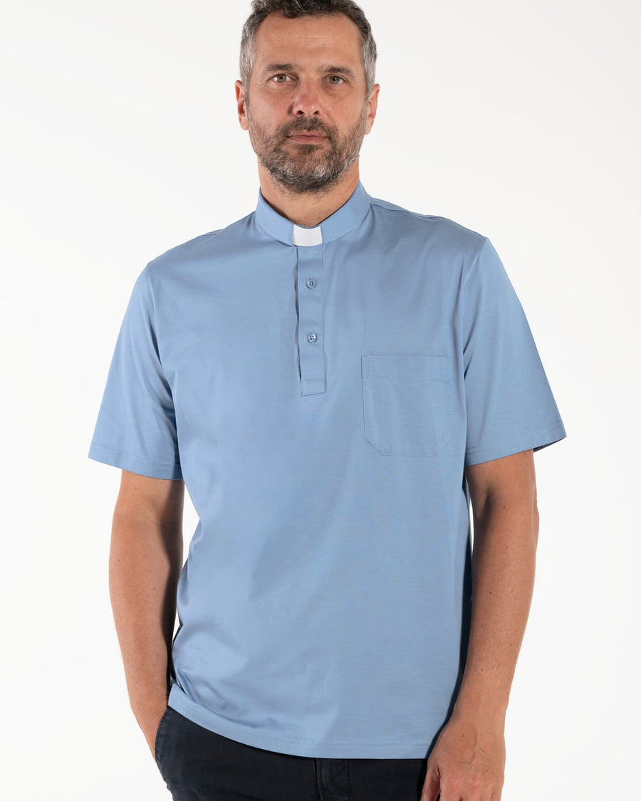 Polo Roma - Azul Claro - Clergy - 100% Algodón Fresco - Manga Corta