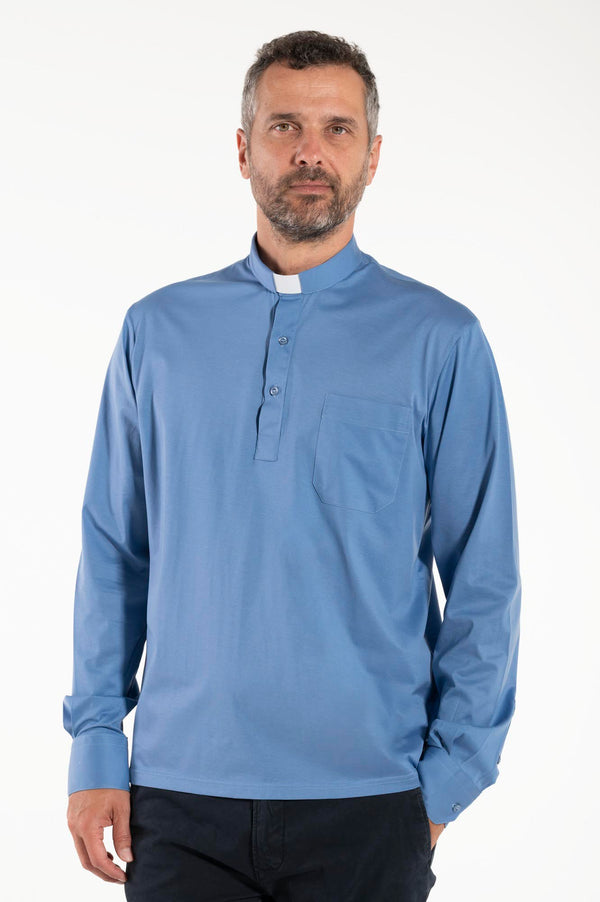 Polo Roma - Celeste - Clergy - 100% Cotone Fresco - Manica Lunga