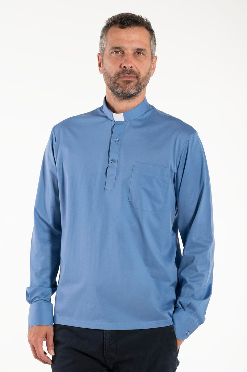 Polo Roma - Celeste - Clergy - 100% Cotone Fresco - Manica Lunga
