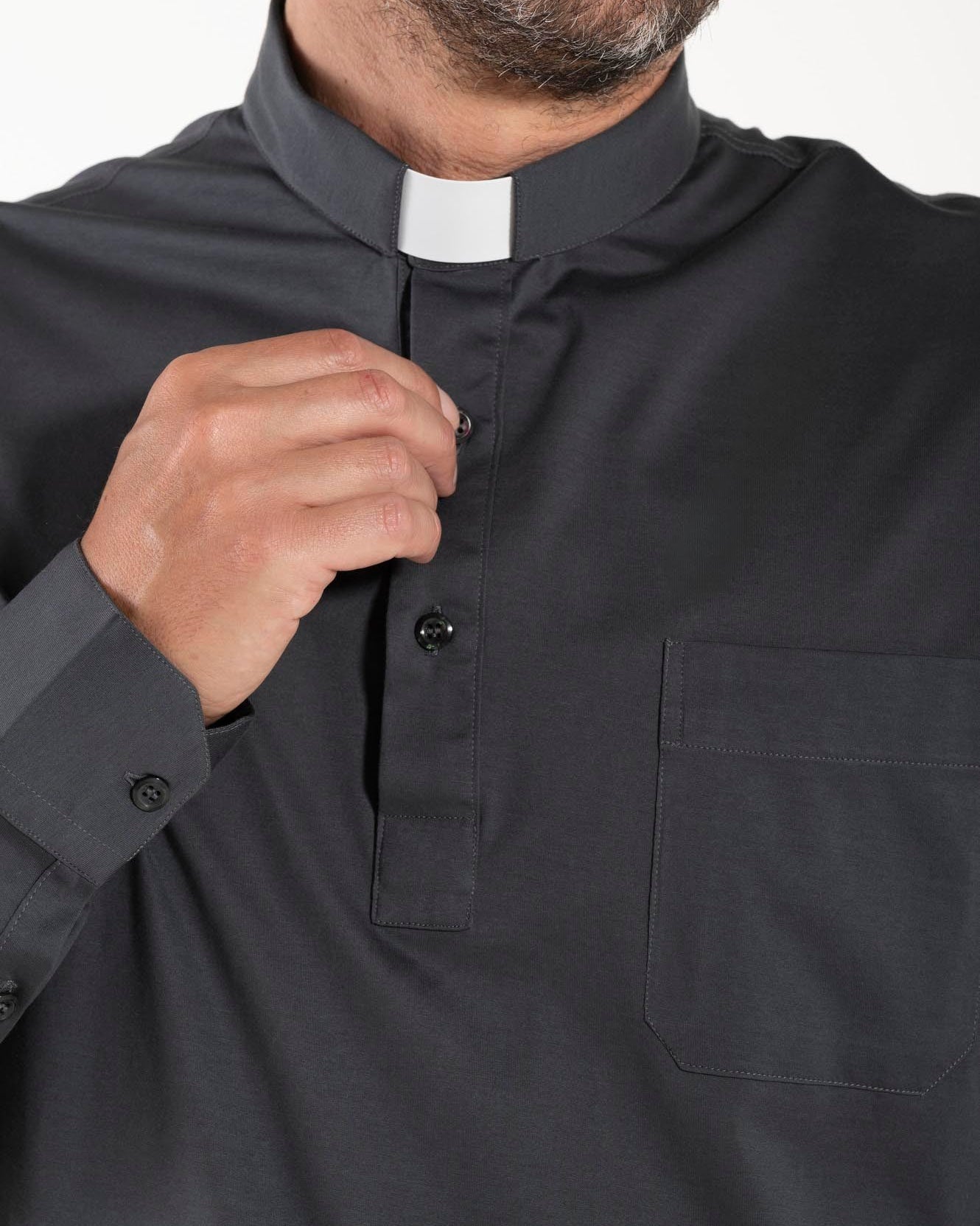 Polo Roma Grey - Clergy - 100% Fresh Cotton - Long Sleeve