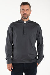 Polo Roma - Grigio - Clergy - 100% Cotone Fresco - Manica Lunga
