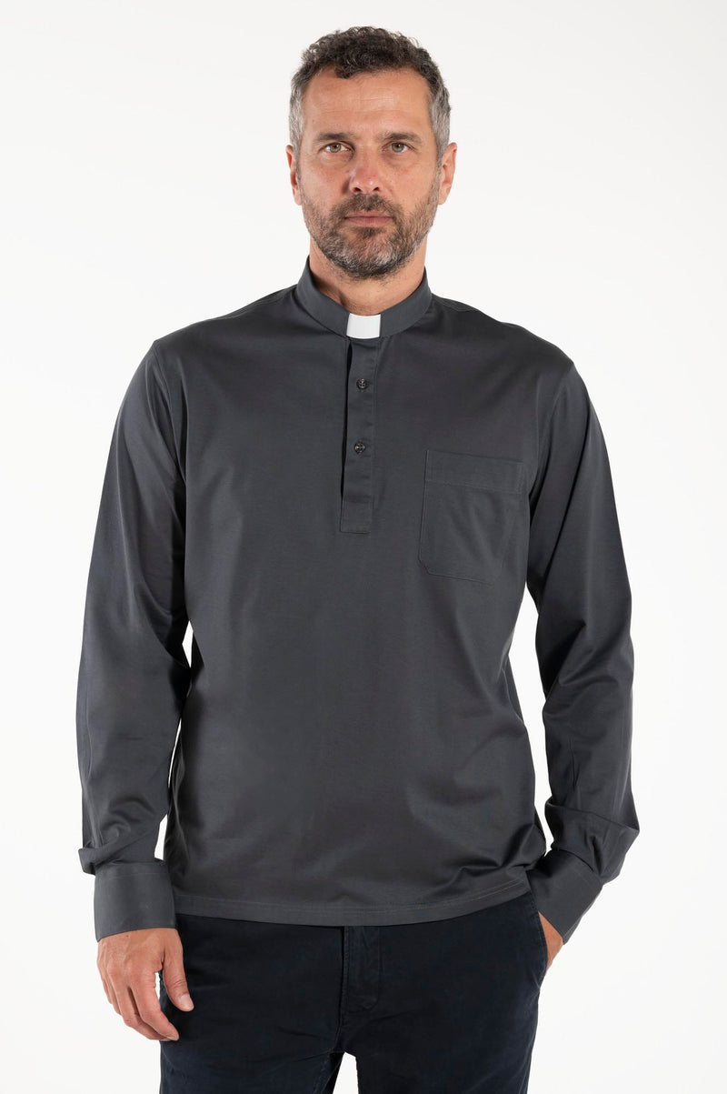 Polo Roma - Grigio - Clergy - 100% Cotone Fresco - Manica Lunga