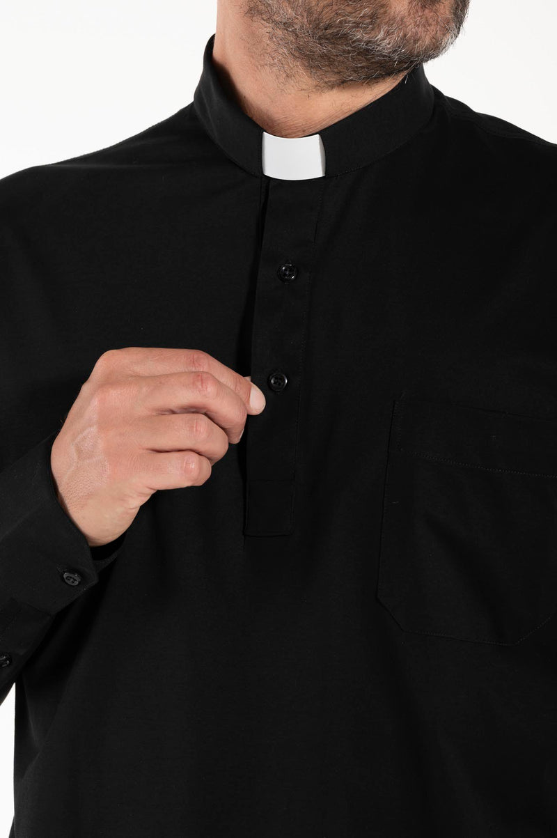 Polo Roma - Nero - Clergy - 100% Cotone Fresco - Manica Lunga