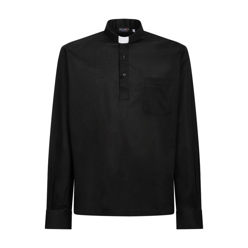 Polo Roma - Nero - Clergy - 100% Cotone Fresco - Manica Lunga