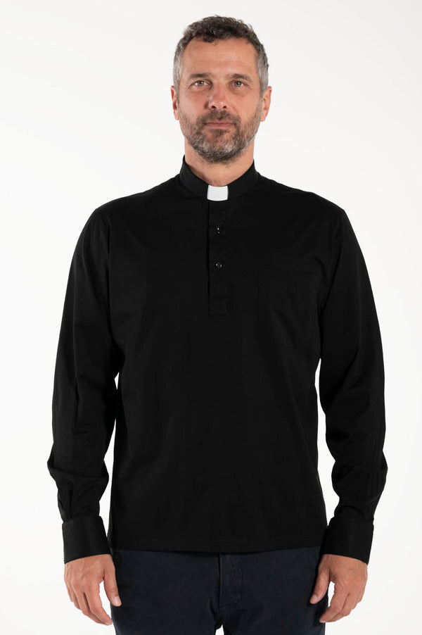 Polo Roma - Nero - Clergy - 100% Cotone Fresco - Manica Lunga