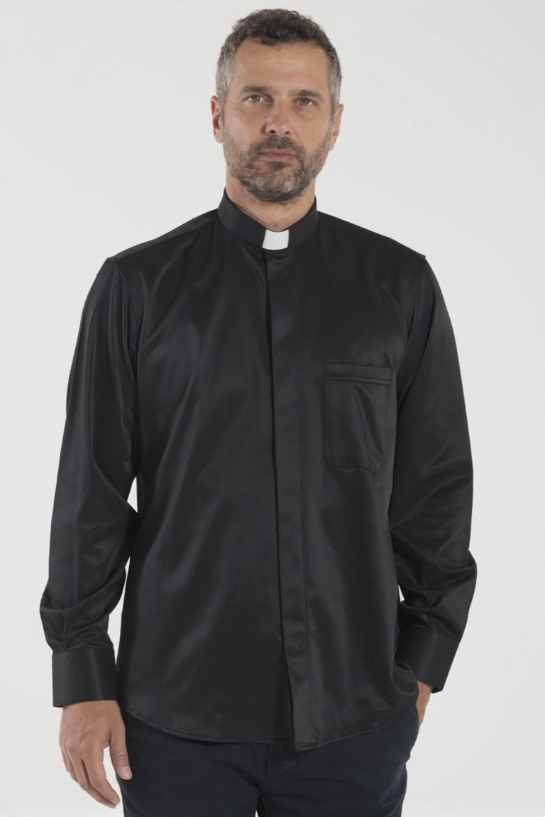Camicia Avignone - Nero - Clergy - Elasticizzata - Manica Lunga