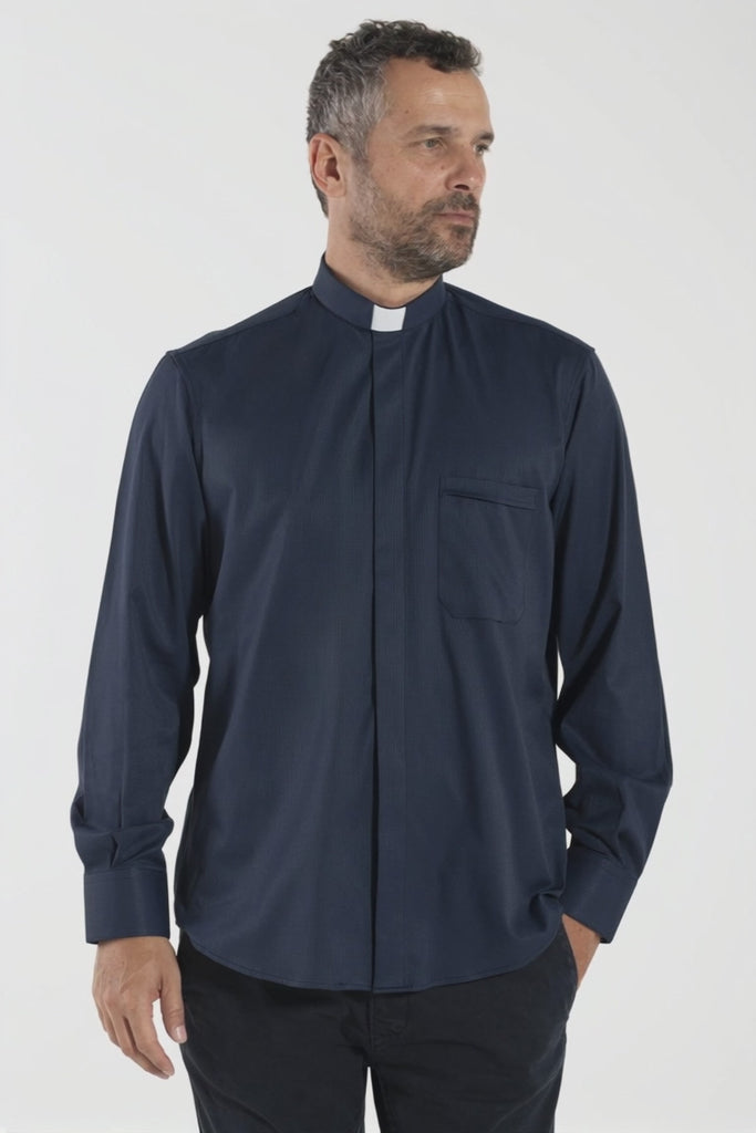 Priesterhemd Avignone - Blau - Klerus - Elastisch - Langarm