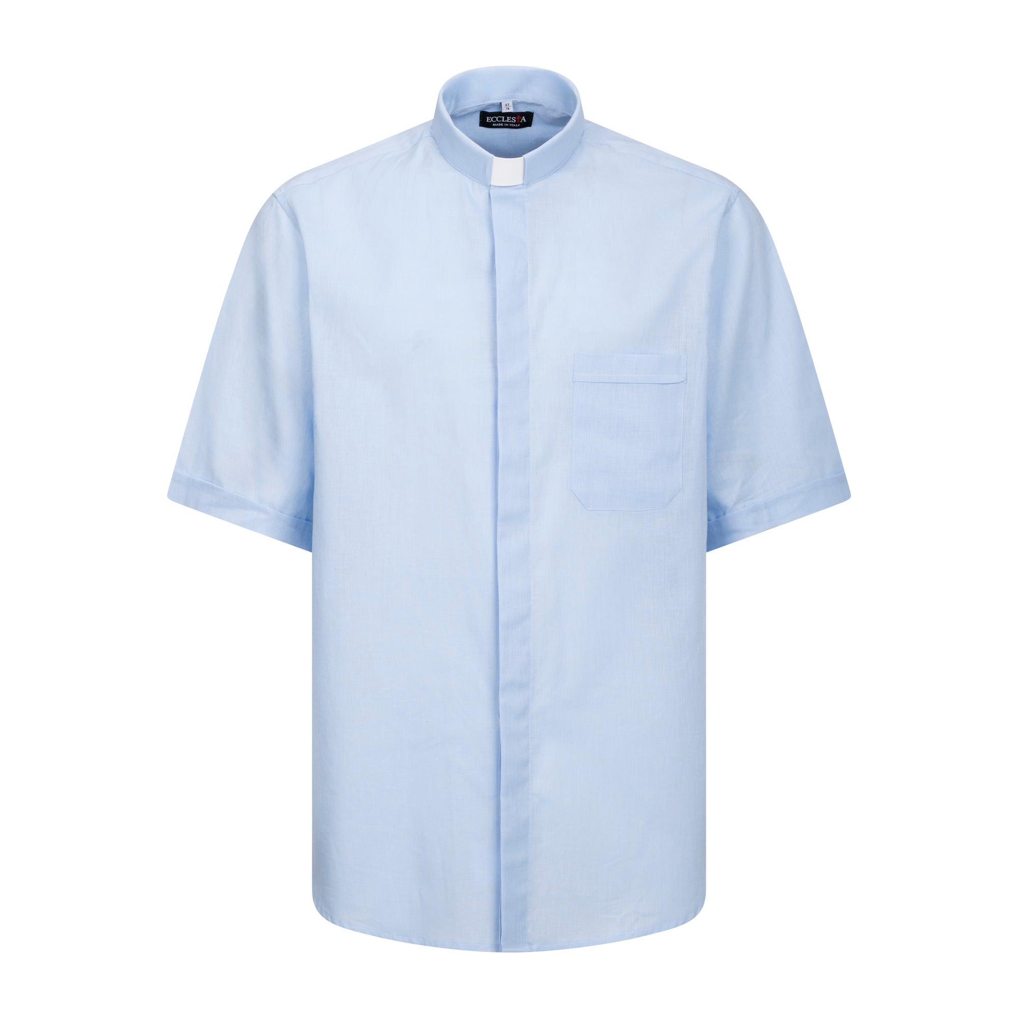 Camicia Misto-Lino - Celeste - Clergy - Manica Corta