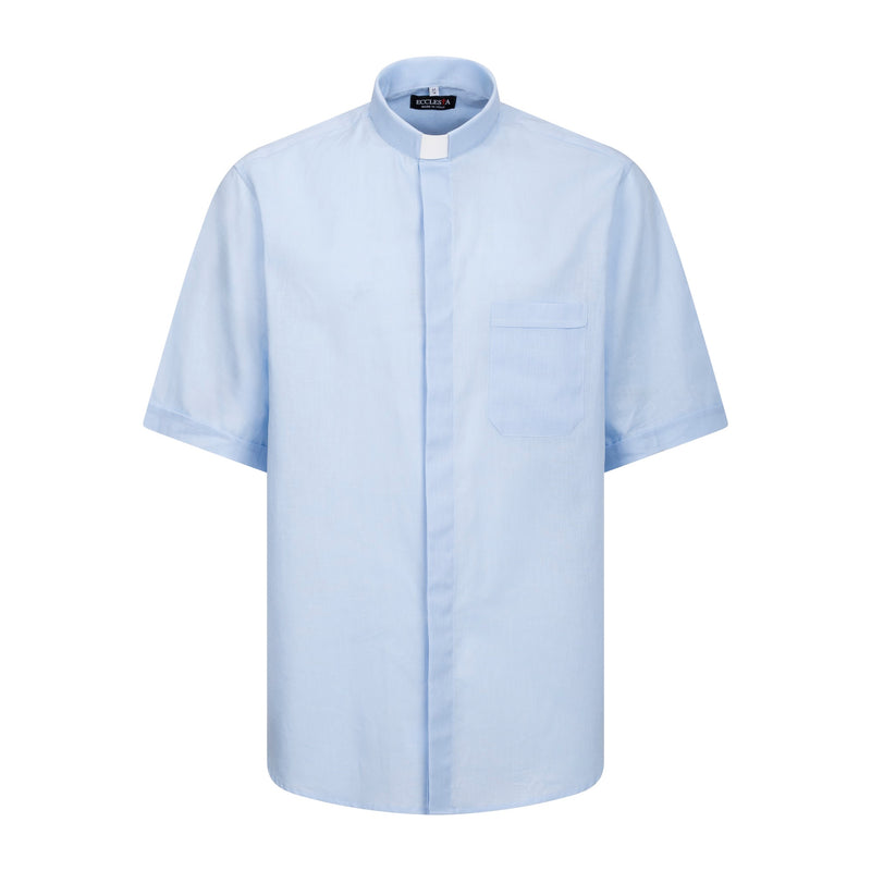 Camisa em Mistura de Linho - Azul claro - Clero - Manga Curta