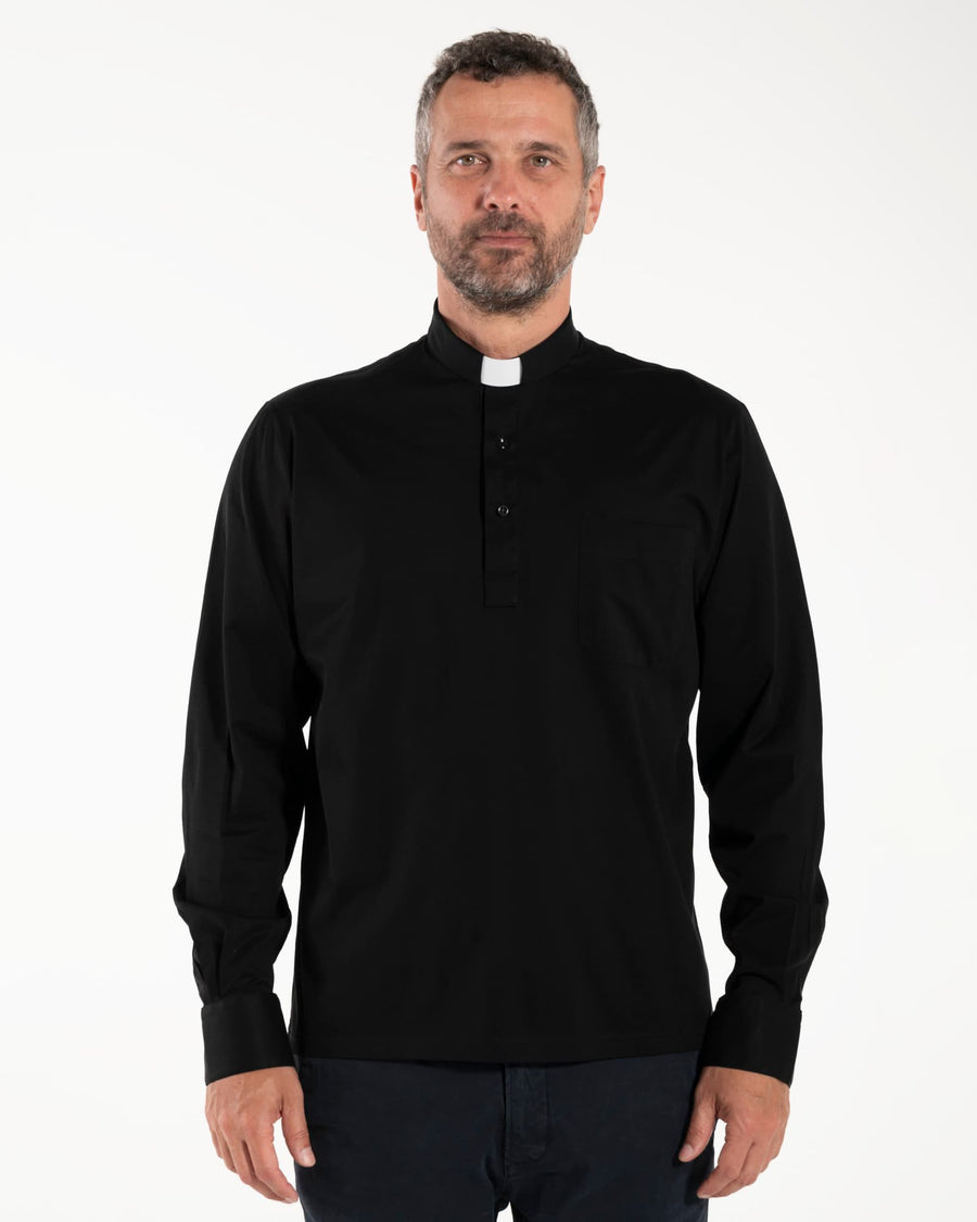 Polo Roma - Nero - Clergy - 100% Cotone Fresco - Manica Lunga