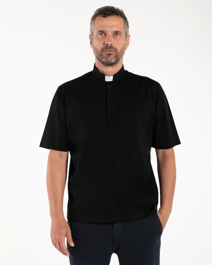 Polo Roma - Noir - Clergy - 100% Coton Frais - Manches Courtes