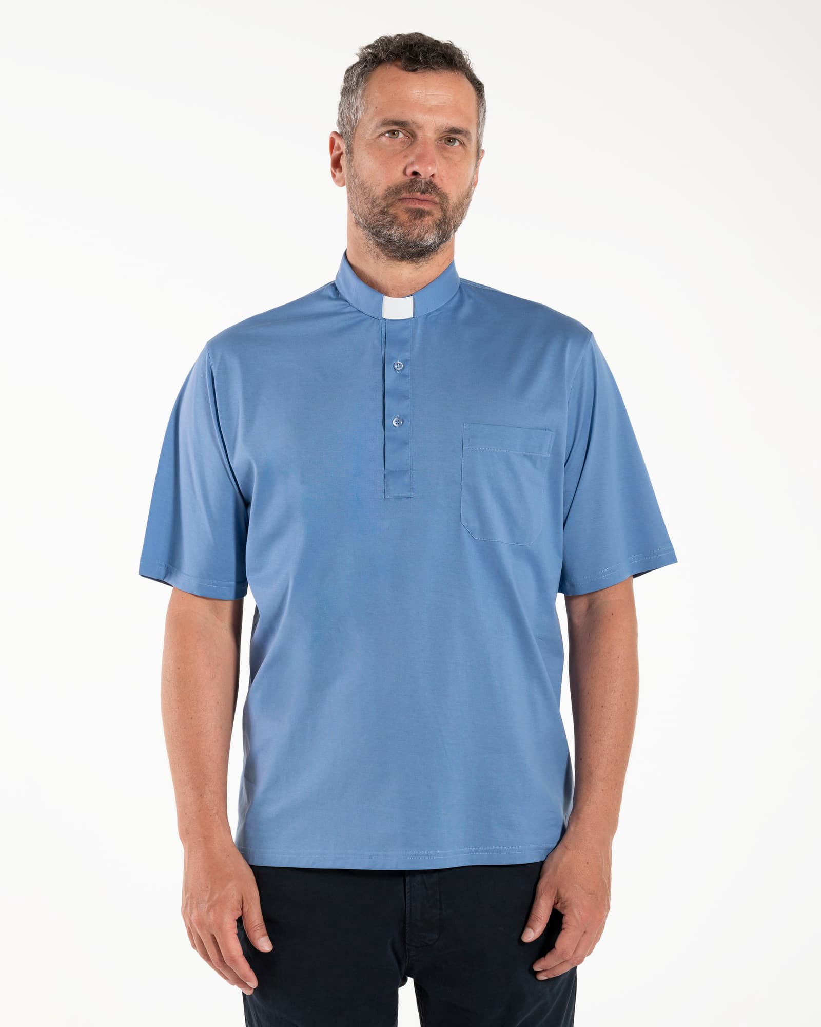 Polo Roma - Celeste - Clergy - 100% Cotone Fresco - Manica Corta