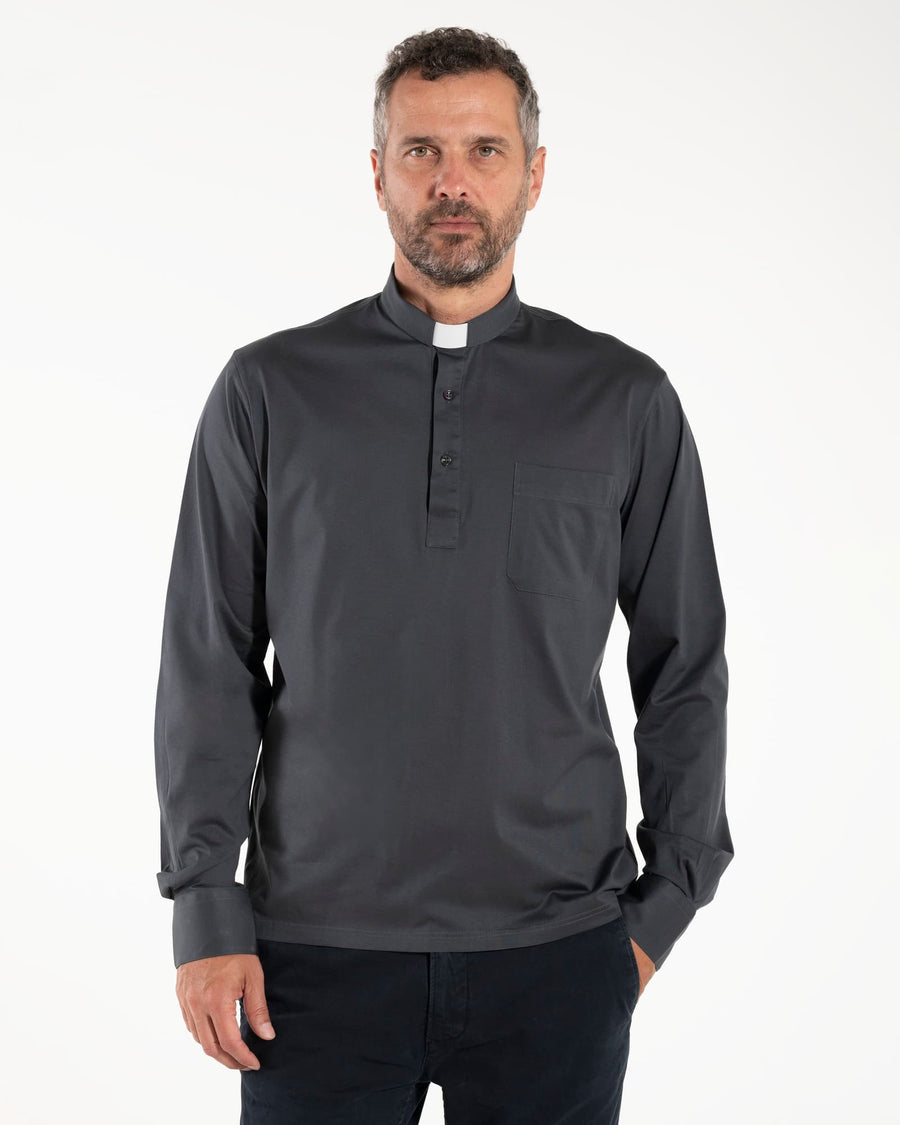 Polo Roma - Grigio - Clergy - 100% Cotone Fresco - Manica Lunga