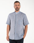 NEW - Koszula z lnu - Denim - z Koloratką - Krótki Rękaw