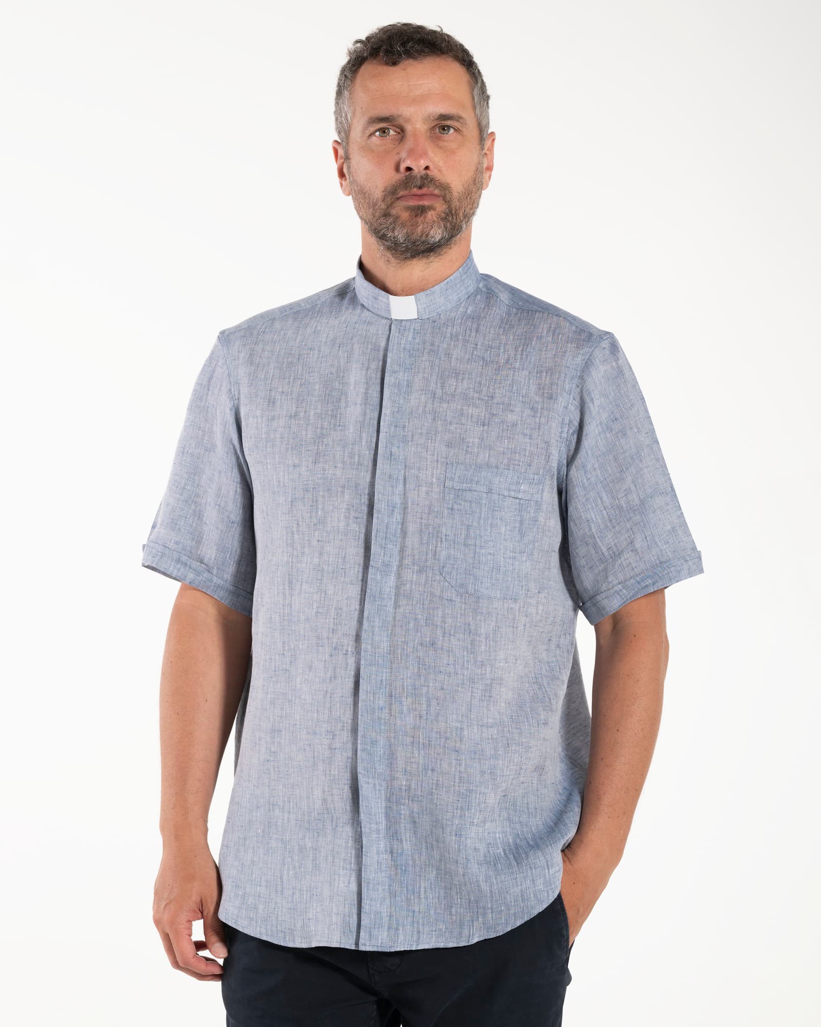 NEW - Camisa de lino - Denim - Clero - Manga Corta