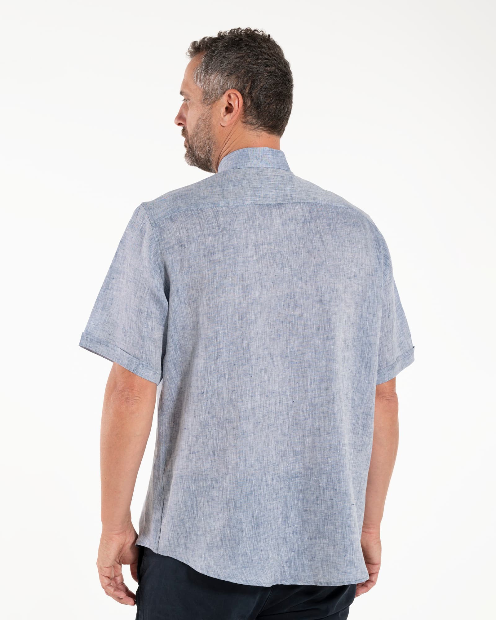 NEW - Camisa de lino - Denim - Clero - Manga Corta
