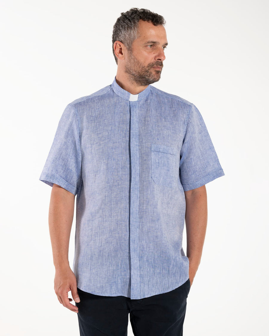 NEW - Camisa de lino - Azul claro - Clero - Manga Corta