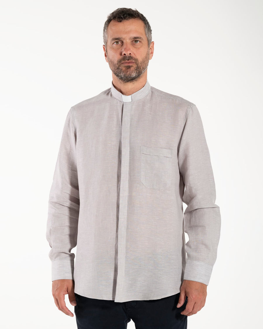 NEW - Camisa de lino - Gris claro - Clero - Manga Larga