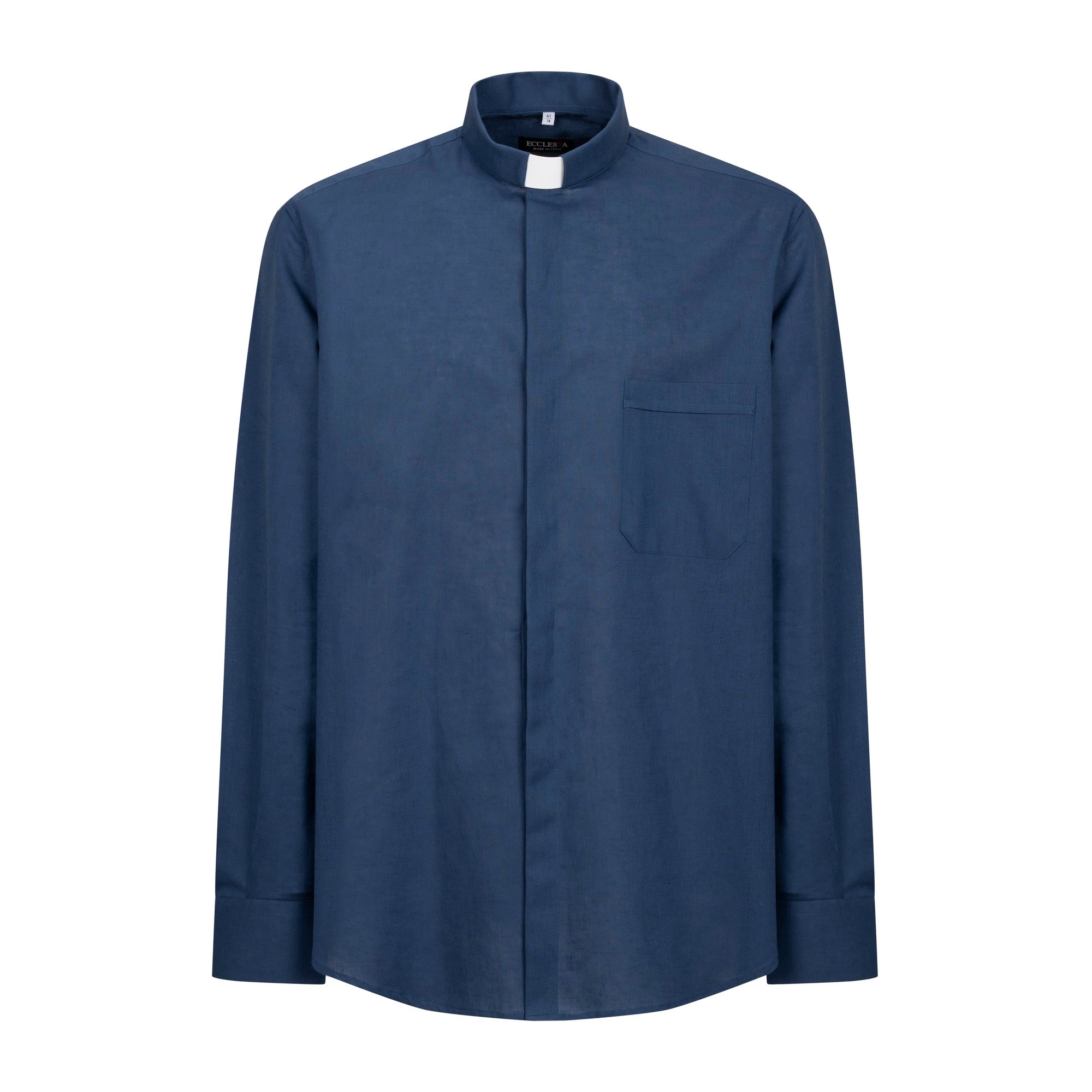 Camicia Misto-Lino - Blu - Clergy - Manica Lunga
