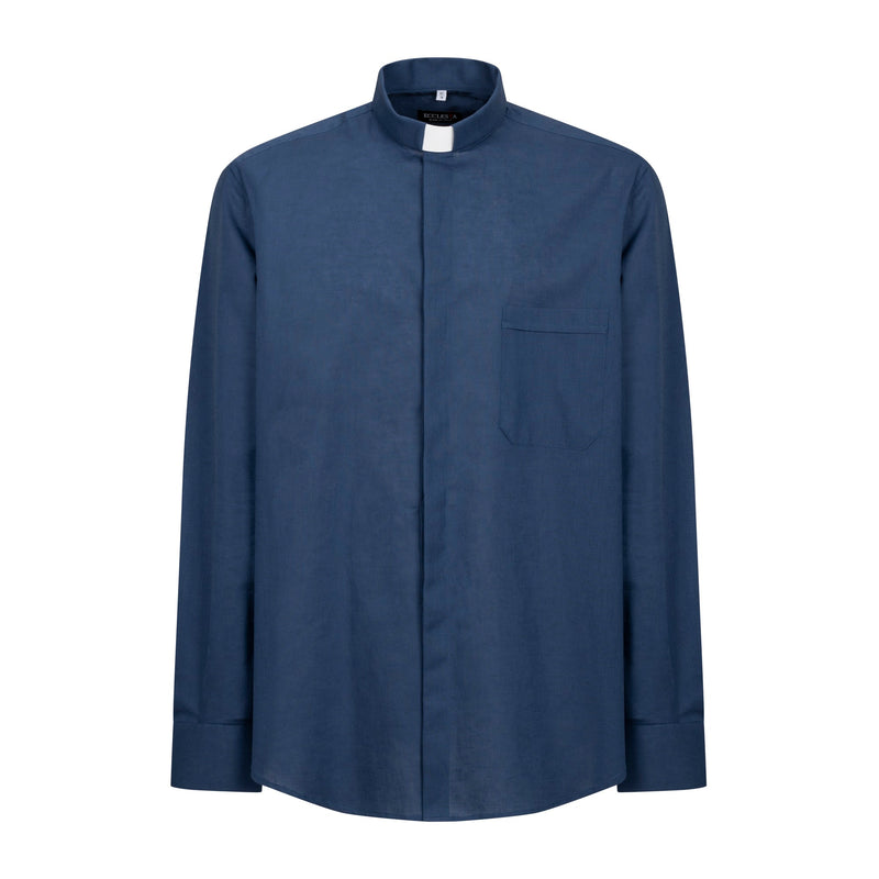 Camisa em Mistura de Linho - Azul - Clero - Manga Longa