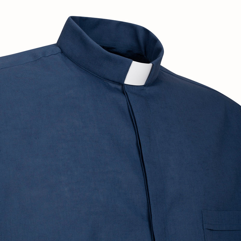 Camisa em Mistura de Linho - Azul - Clero - Manga Longa