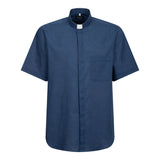 Camicia Misto-Lino - Blu - Clergy - Manica Corta