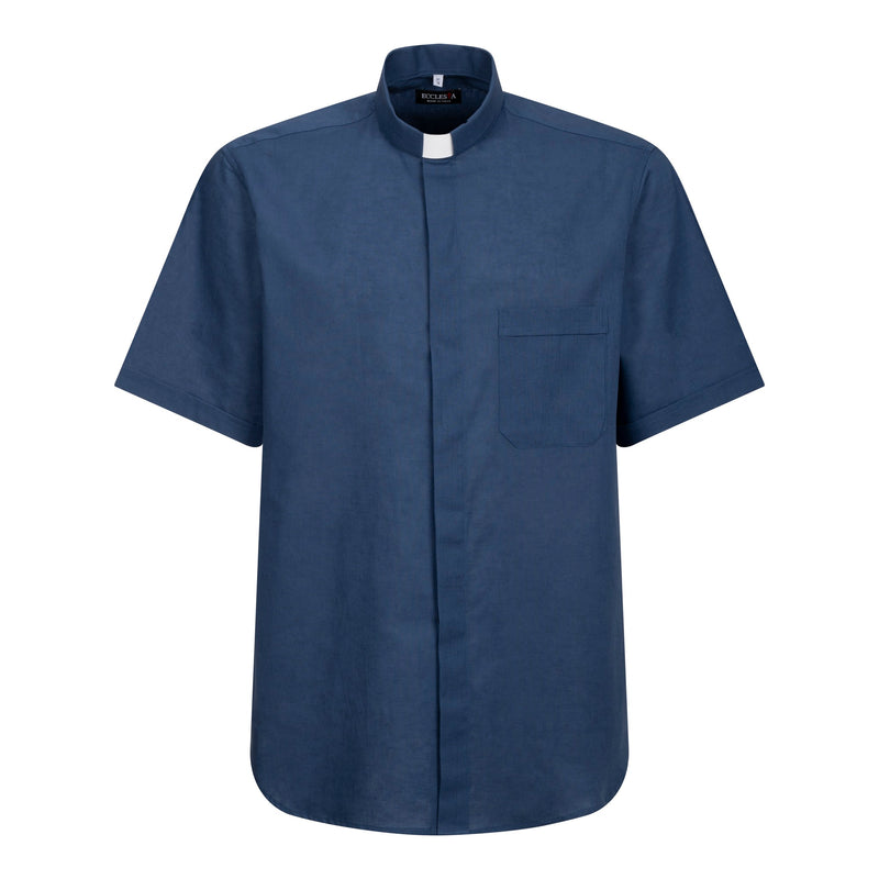 Camicia Misto-Lino - Blu - Clergy - Manica Corta