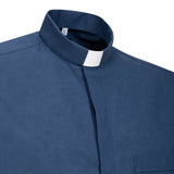 Camicia Misto-Lino - Blu - Clergy - Manica Corta