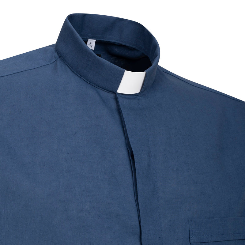 Camicia Misto-Lino - Blu - Clergy - Manica Corta