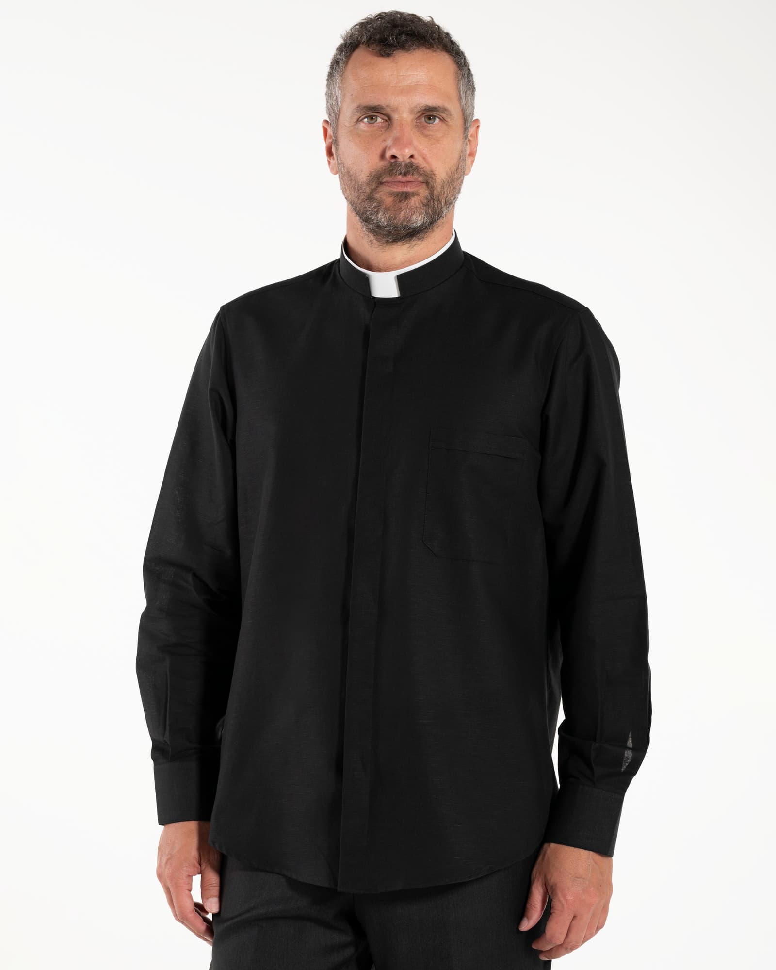 NEW - Camisa de lino - Negro - Romano - Manga Larga