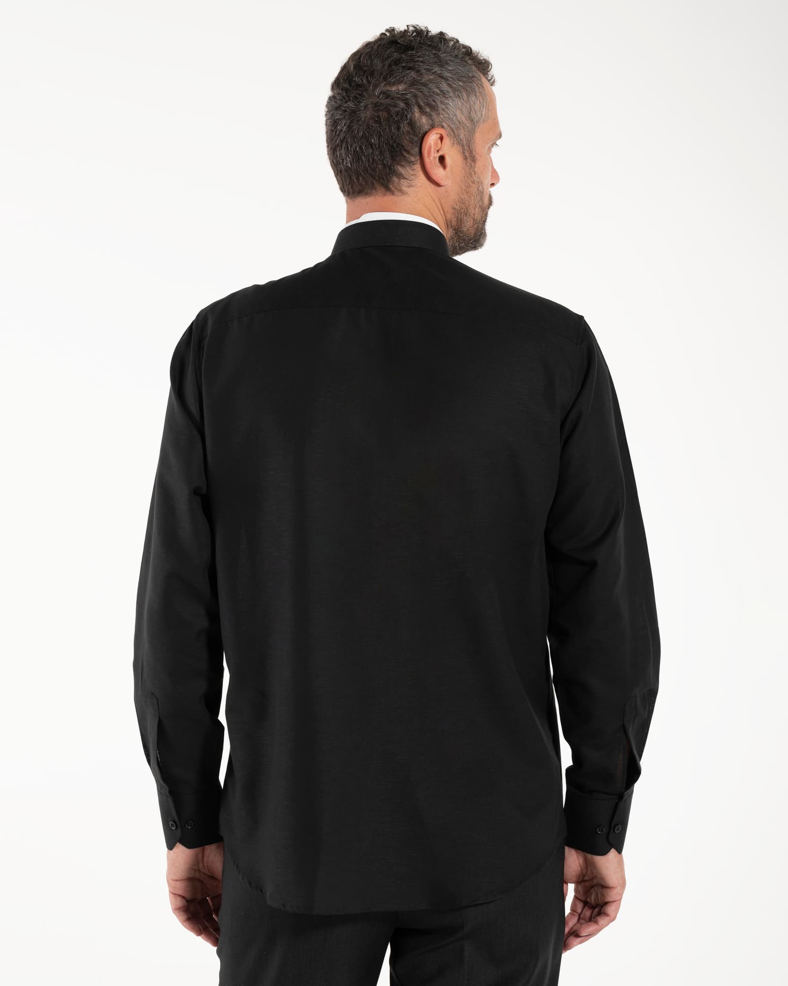 NEW - Camisa de lino - Negro - Romano - Manga Larga