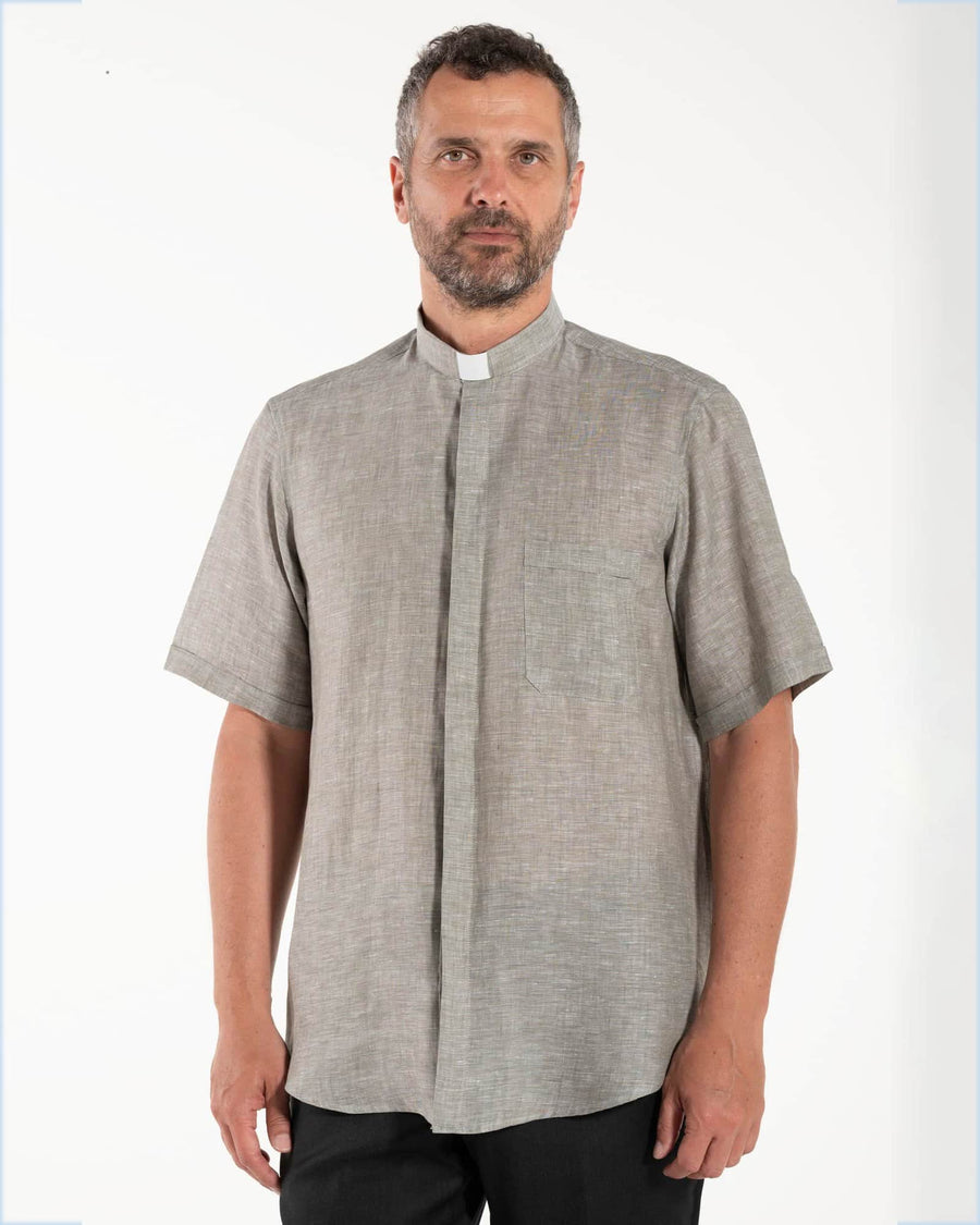 NEW - Chemise en lin - Gris foncé - Clergé - Manches courtes