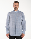 NEW - Koszula z lnu - Denim - z Koloratką - Długi Rękaw