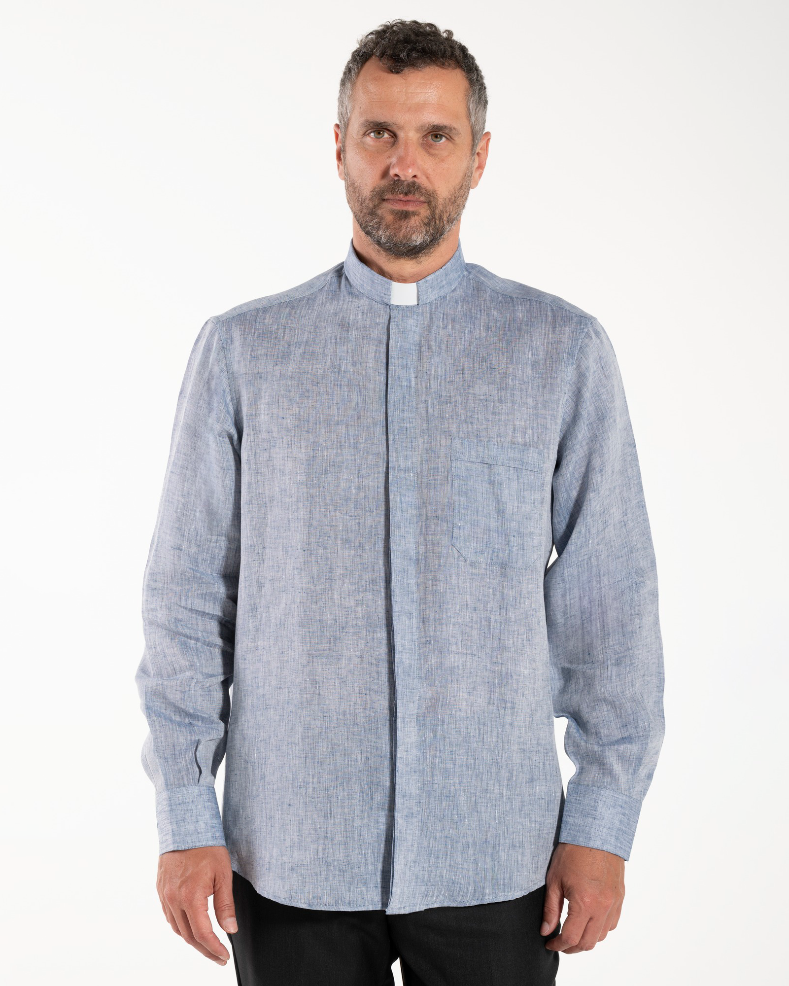 NEW - Camisa de lino - Denim - Clero - Manga Larga