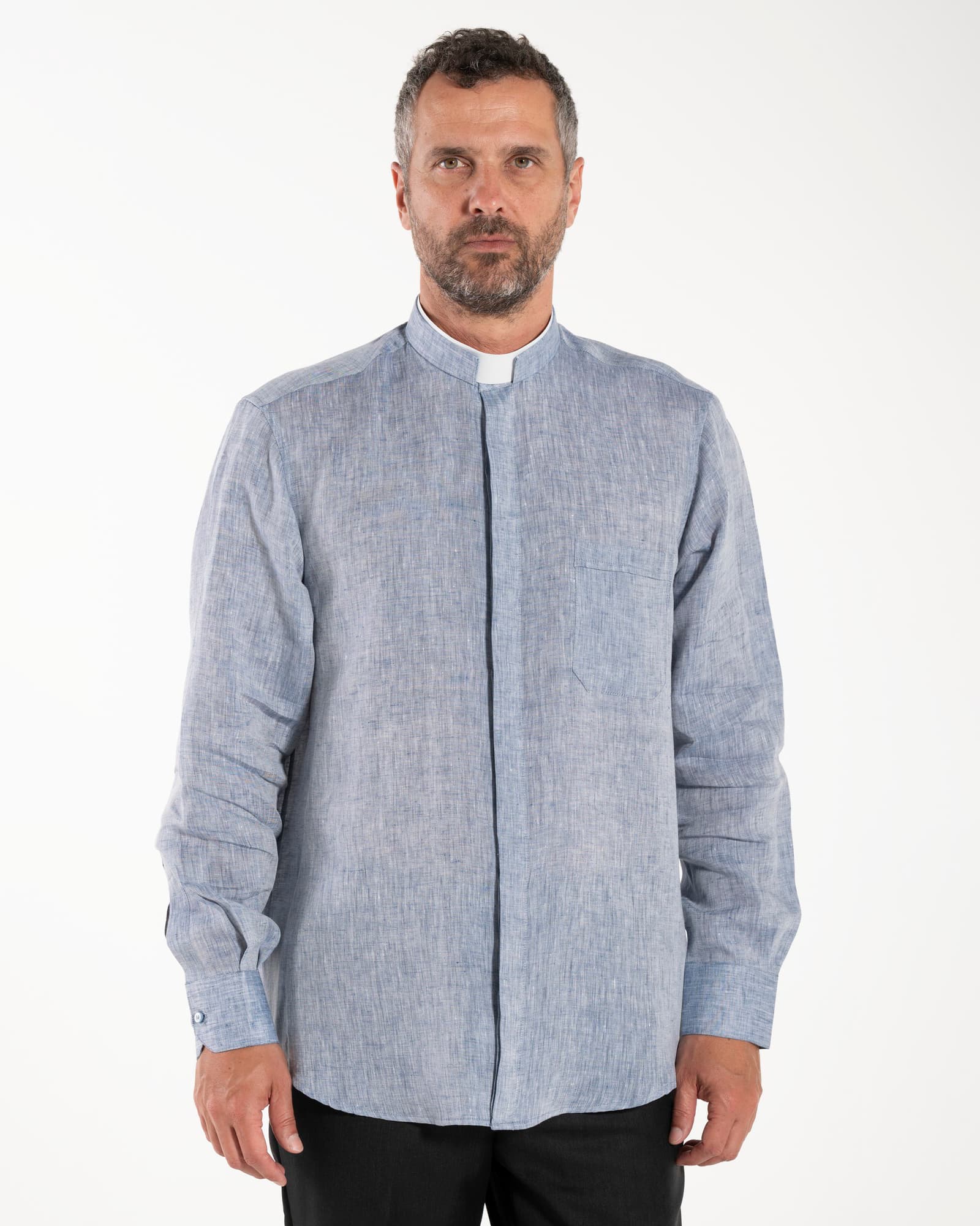 NEW - Camisa de lino - Denim - Romana - Manga Larga
