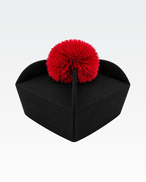 Biretta Tricorno - Nero/Rosso - con ponpon
