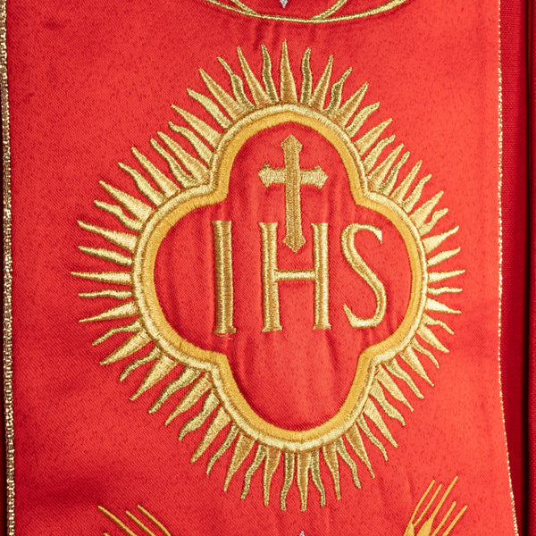 Casula Stolone Sciolto - Cristogramma JHS e Spighe di Grano - Rosso